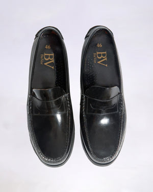 Zapato Escolar Talla Grande - Mocasín de Piel Negro Antic Brillo Unisex