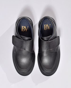 Zapato Escolar Blucher Niño de Piel Color Negro Mate con Velcro