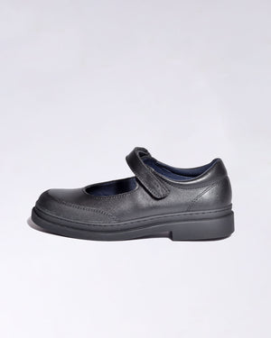 Zapato Escolar Merceditas Niña de Piel Color Negro Mate con Velcro