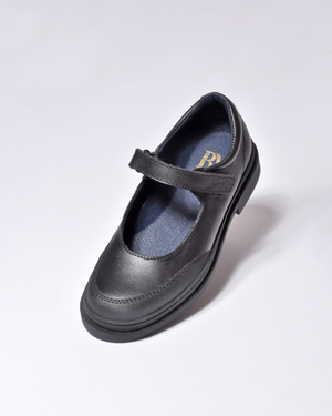 Zapato Escolar Merceditas Niña de Piel Color Negro Mate con Velcro